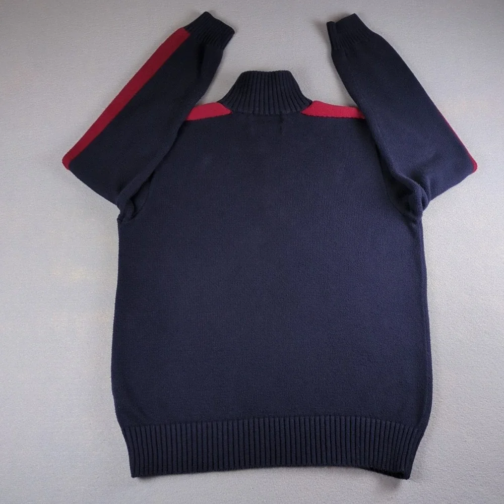 Vintage Polo Ralph Lauren 1/4 Zip Sweater Mens Medium Blue Red Striped Sleeve